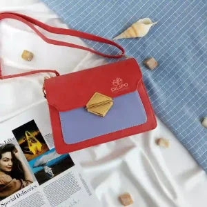 کیف دوشی زنانه قفل لوزی قرمز دو رنگ