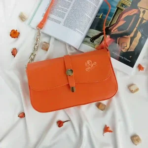 کیف دوشی زنانه نارنجی طرح تسمه ای