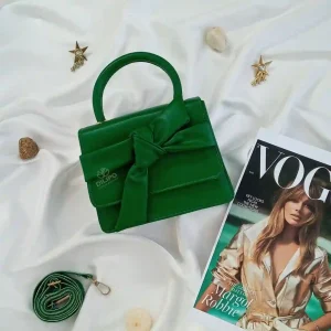 کیف دستی و دوشی پاپیوندار سبز سلطنتی امیلی